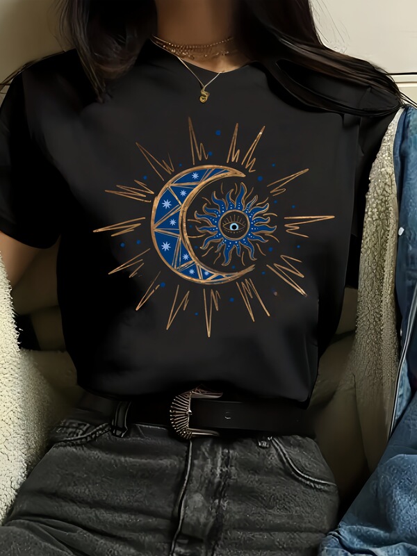 Plus Size Ladies Printed Round Neck Short Sleeve T-Shirt Suitable for All Seasons, Size Range 1-8XL.