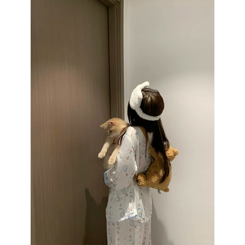 爱丽丝冰丝睡衣女款春秋季长袖花边甜美休闲套装夏天家居服可外穿|undefined