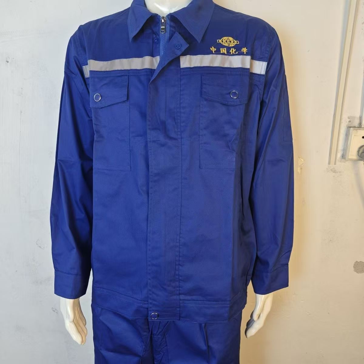 밝은 파란색 반사 스트립 [폴리에스테르 면] 슈트