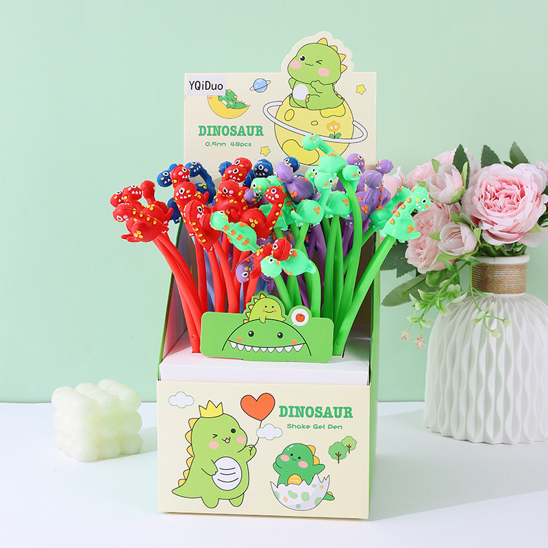 Dibujos animados pequeño dinosaurio mecedora pluma de gel forma Linda pluma de agua pluma de regalo de estudiante pluma de firma negra papelería