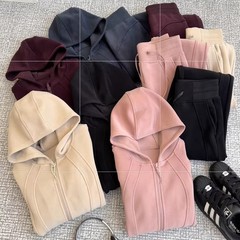 桑坡新款露露三代防风加厚款绵羊毛套装女保暖显瘦连帽运动两件套