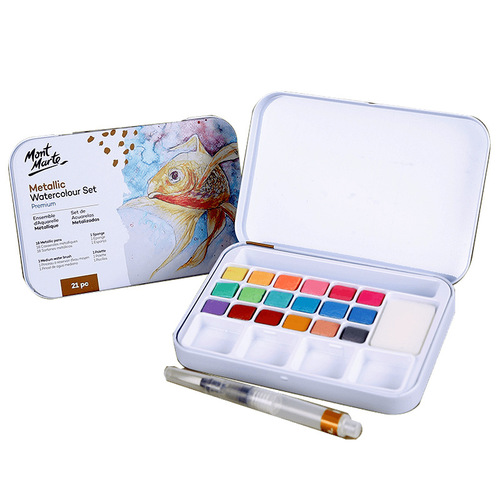 Montmartre watercolor pigment tin box 18-color pearlescent solid powder pigment fountain pen metallic watercolor pigment
