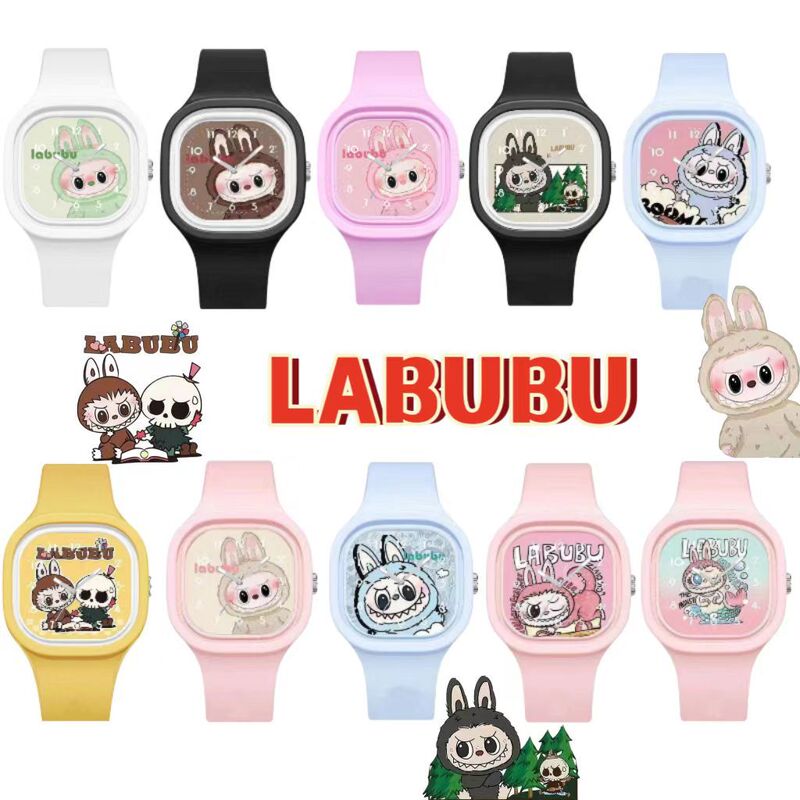 New Bubble Mart Labubu Children's Gift Square Cute Cartoon Watch Skin-Friendly Silicone Watch