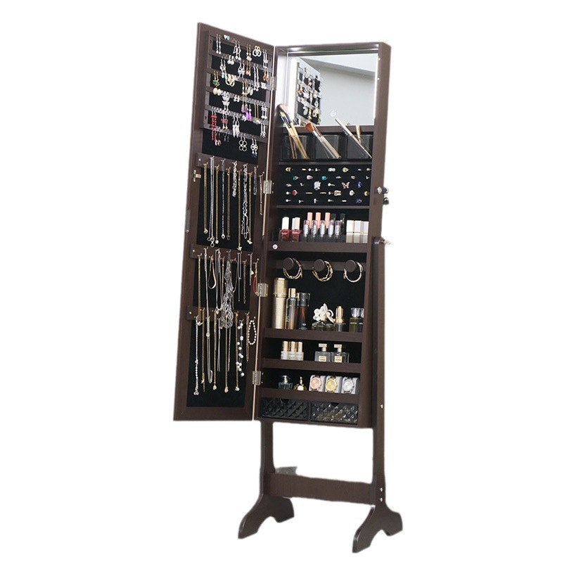 Gabinete de joyería de pie cuerpo completo con luz LED con Interruptor táctil Almacenamiento de joyas gabinete de espejo multifuncional image 1