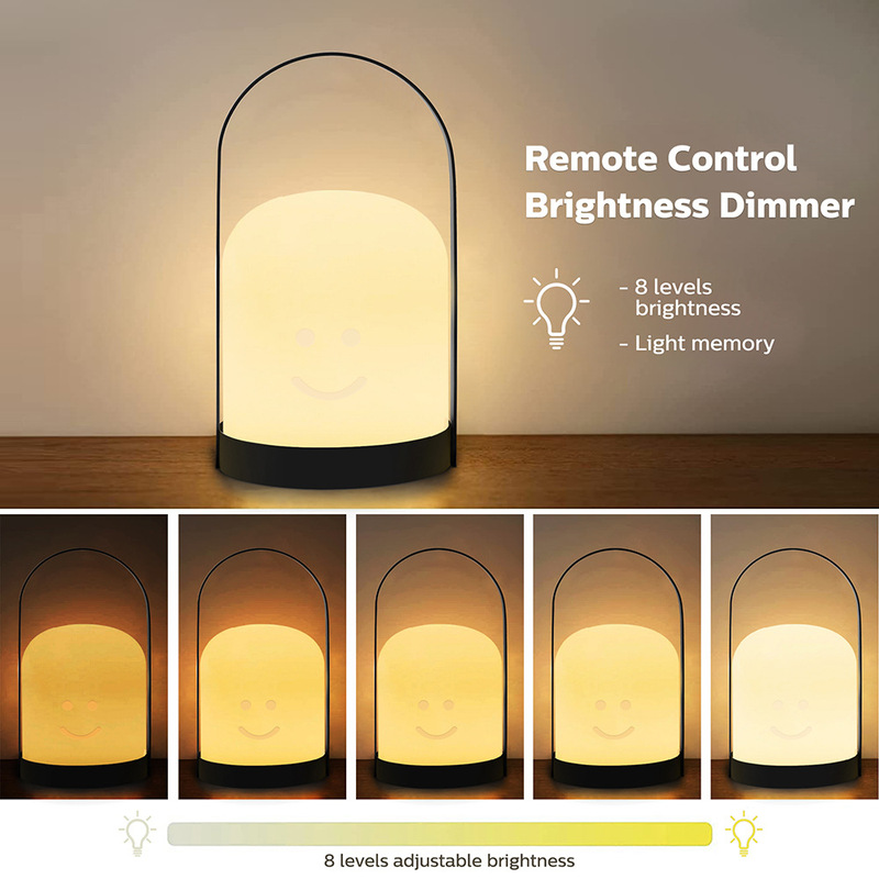 New Metal Portable Night Light Creative Table Light Smiley Cylindrical Remote Control Dimming Color Changing Charging Bedside Night Light New Metal Portable Night Light Creative Table Light Smiley Cylindrical Remote Control Dimming Color Changing Charging Bedside Night Light