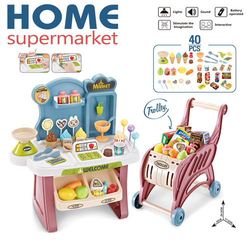 Children's play house multifunctional supermarket table with light and music simulation ice cream candy sales cashier