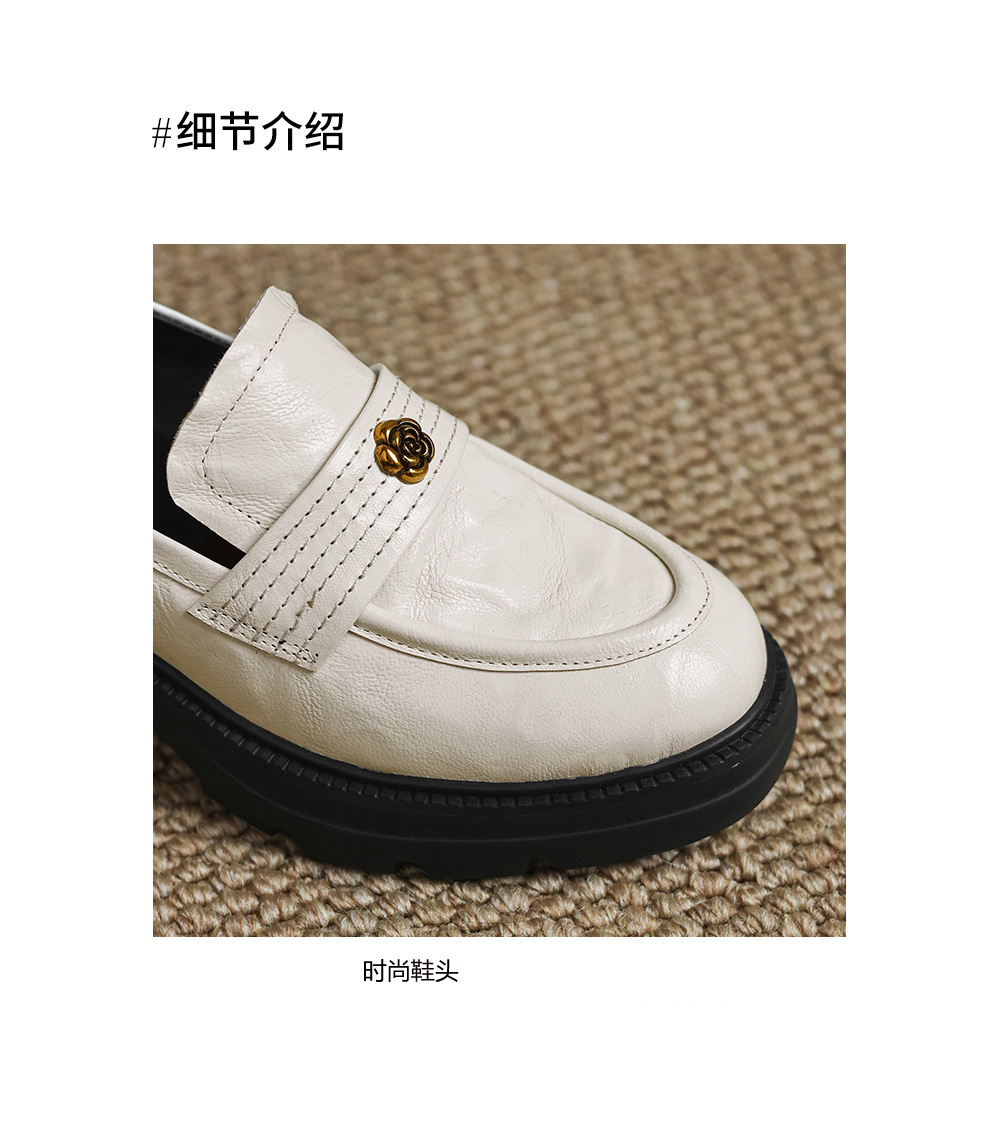 Giày loafer nữ mũi tròn gót vuông dày đế cao 6 cm da cừu — màu nâu chi tiết 10