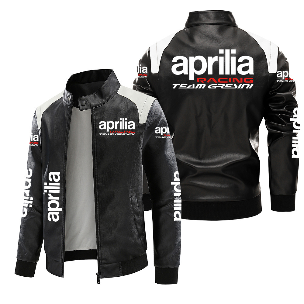 Men's Leather Jacket With Logo Print For Autumn And Winter_voghion.com