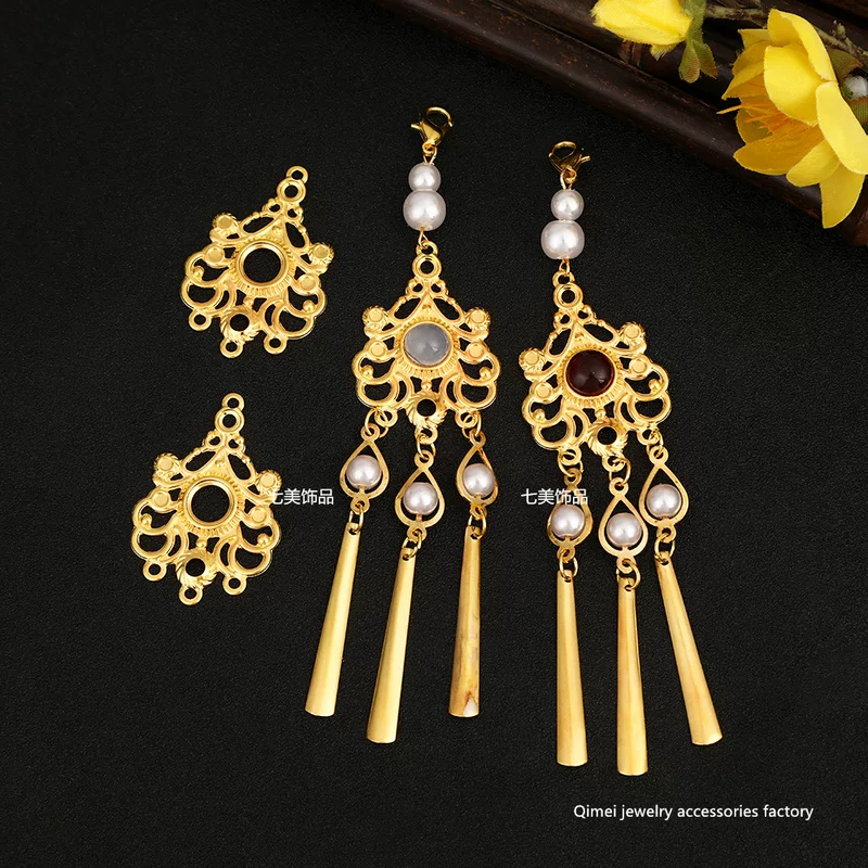 Серьги с кисточками, этнические клипсы из жемчуга, китайский стиль, DIY, стиль лёгкого люкса, этнический стиль