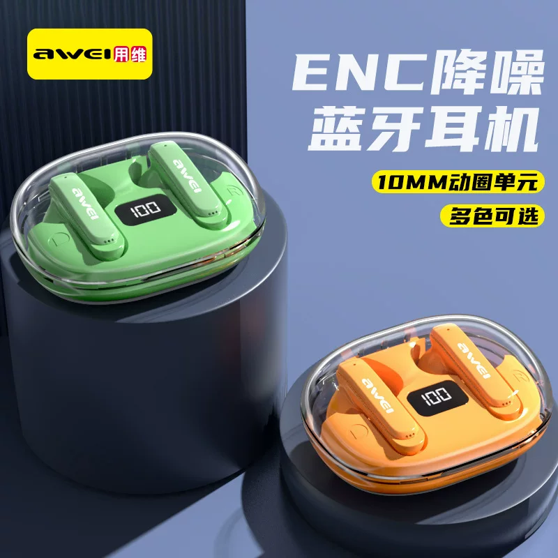 Bluetooth гарнитура AWEI, ENC шумоподавление при звонках, большая дальность, TWS игровая беспроводная гарнитура