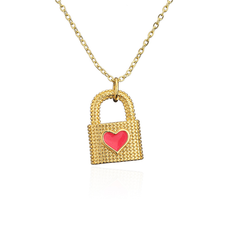 Fashion Dripping Oil Heart Shape Lock Pendant Necklace display picture 6