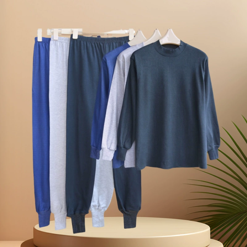 Мужская осенняя одежда Осенние брюки Набор из хлопкового нижнего белья с круглым вырезом