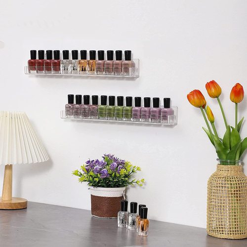 Amazon transparent acrylic nail polish display rack wall hanging bookshelf nail polish storage display rack for nail salon