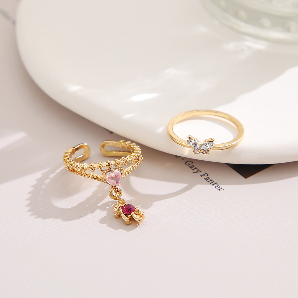 1 Piece Quantity Elegant Lady Heart Shape Butterfly Alloy Plating Women's Rings