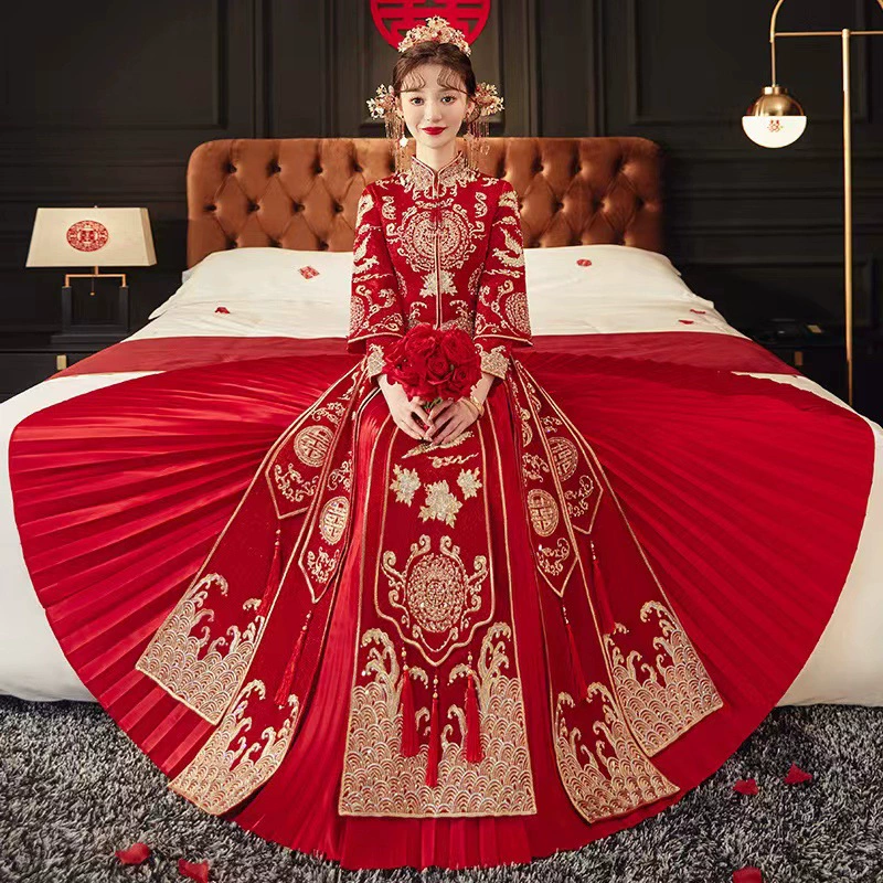 Xiuhe одежда 2024 невесты Новый китайский свадебный тост одежда маленький дракон и Феникс Платье Плюс Размер Xiuhe пара зима