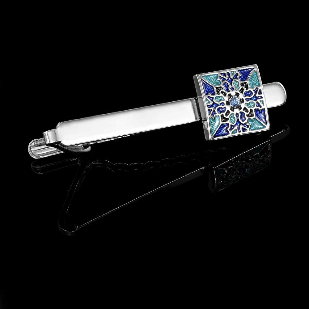 Cufflinks And Tie Clip Set With Blue Pattern For French Shirts_voghion.com