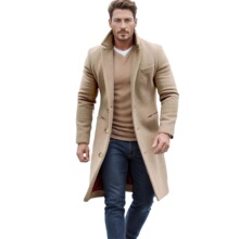 2024秋冬款男装毛呢大衣新款中长款单排扣中长款休闲通勤大衣欧码
