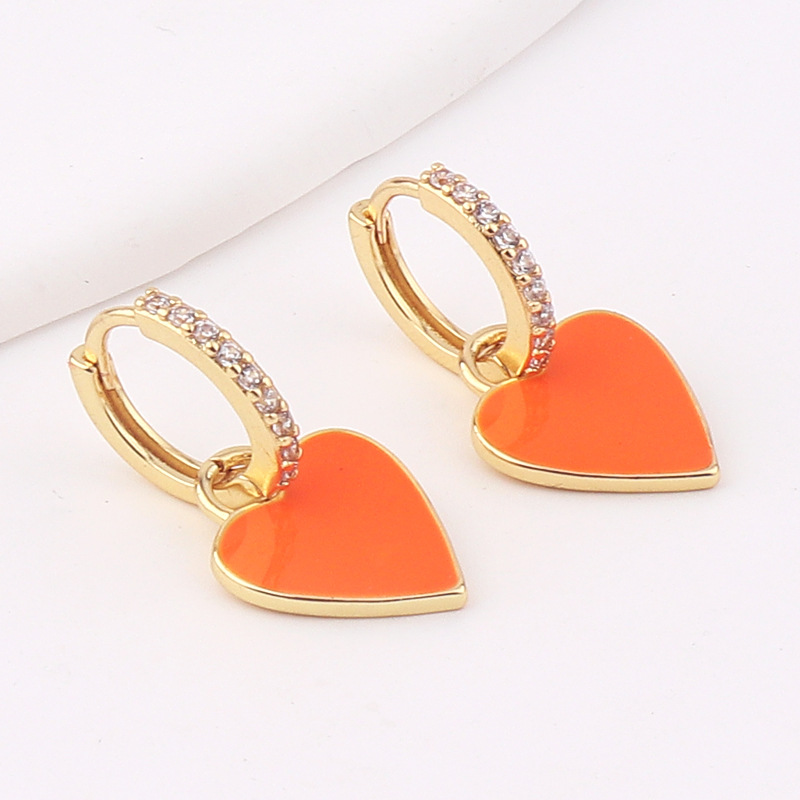 Retro Heart Shape Copper Earrings Stoving Varnish Artificial Gemstones Copper Earrings