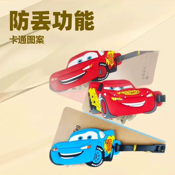 Racing Cartoon Mcqueen Luggage Tag Travel Suitcase Anti-Lost Identification Tag Portable Soft Rubber Creative Checked Baggage Tag Boarding Pass
