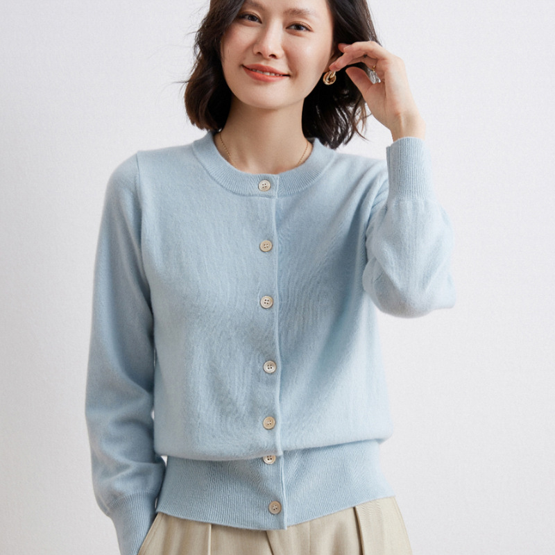 Women's Cardigan with Round Neck and Single-Breasted Cashmere Sweater, 2026 Spring and Autumn New Knitwear, Pure Cashmere Fashionable Outerwear Sweater