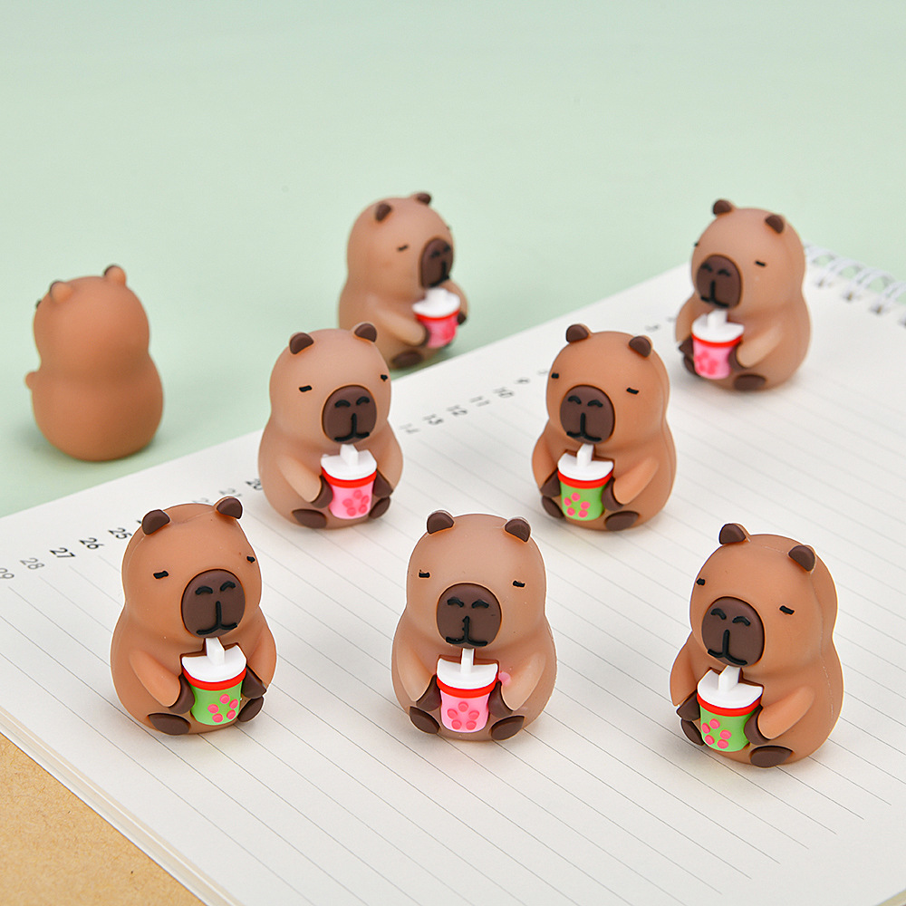 Cute Capibara Eraser 3D estereoscópio Animal PVC Eraser Limpie Desktop Puppet Decoration Eraser