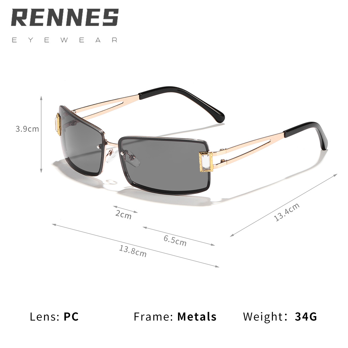 Nuevas gafas de sol rectangulares rebanadas sin marco para mujer, moda europea y americana, gafas de sol retro de la calle, protección UV al aire libre