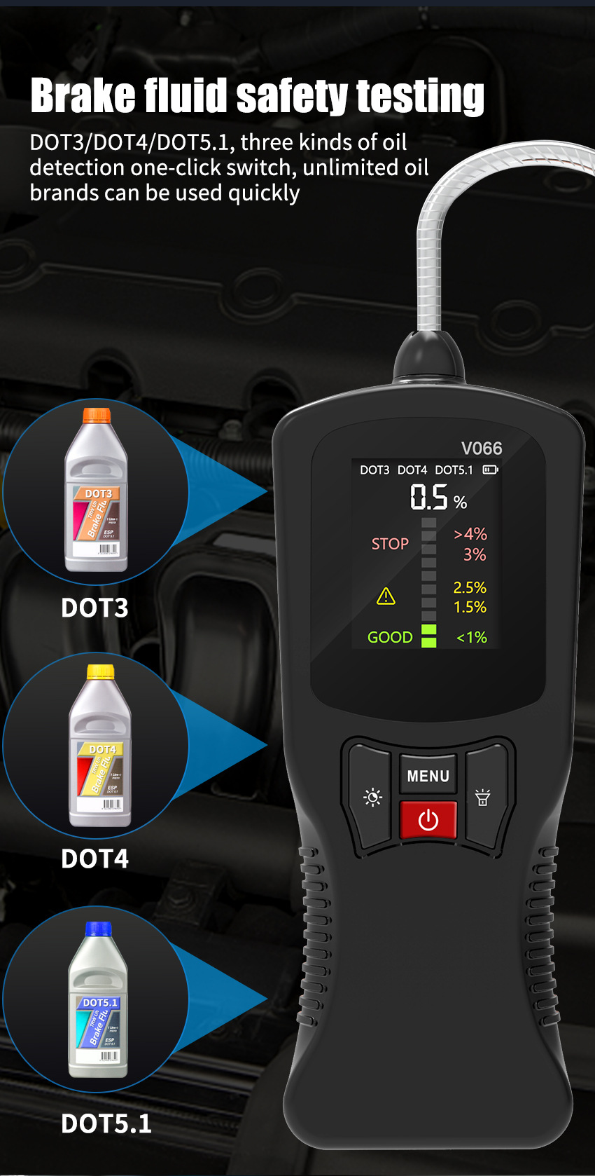 Car Brake Fluid Diagnostic Moisture Content Test Digital Display Brake Fluid Dot3/Dot4/5.1