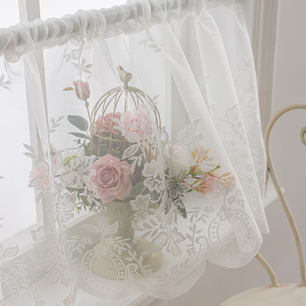 Nuevo estilo transfronterizo de color sólido tejido por urdimbre de encaje cortina corta cortina pequeña sala de estudio de cocina pantalla de ventana semisombreada