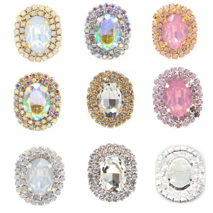 Cross-border new color Oval flat-bottomed diamond buckle alloy gem hand sewing clothing accessories spot wholesale