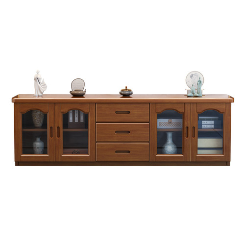 Small Living Room with Glass Door Storage Cabinet, Film and TV Storage Cabinet, All Wood TV Stand, Coffee Table Set, Simple Design