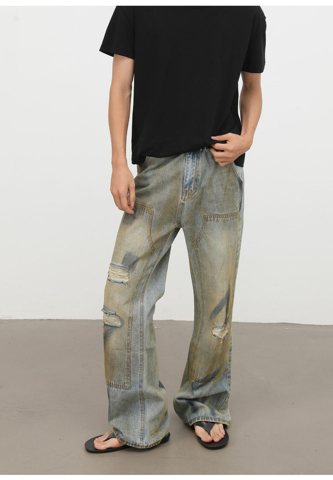 Quần jeans nam dáng ống loe nhẹ cạp vừa phong cách đường phố — Màu xanh dương chi tiết 14
