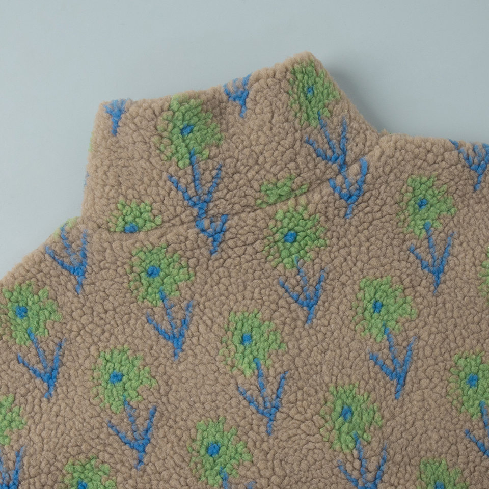 Áo nỉ lông cừu dệt jacquard nữ dáng rộng cổ cao nửa khóa kéo tay dài — Tím, màu xanh lá cây chi tiết 8
