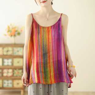 Real Shot of 2025 Summer Ethnic Style Artistic Printed Suspender Tops, Versatile, Loose and Slimming Look Casual Camisoles