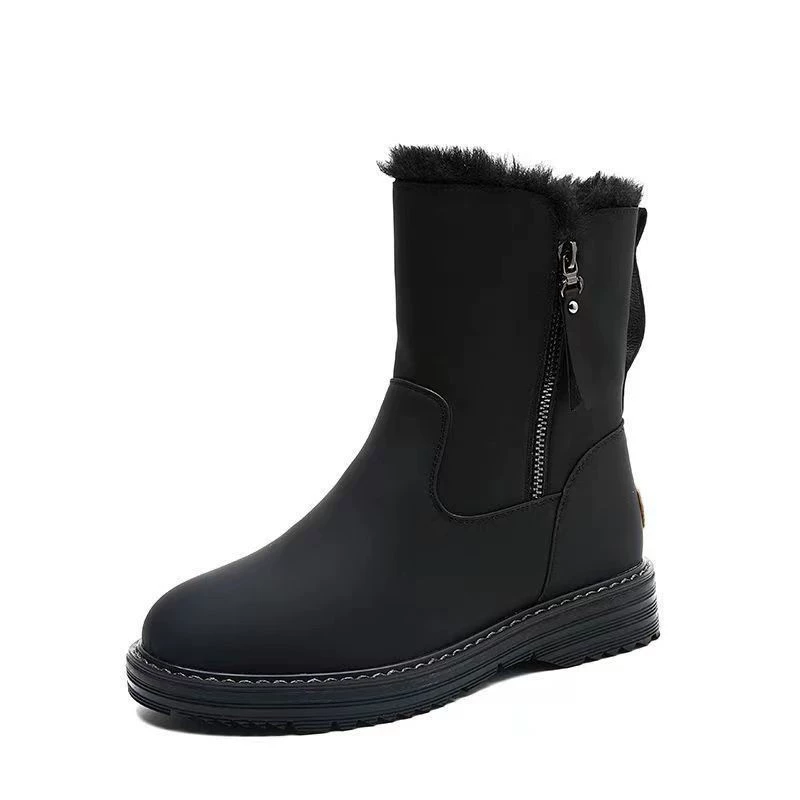 Ботинки в стиле Martens, утеплённые мехом, нескользящая подошва, зимние сапоги на молнии, для мамы