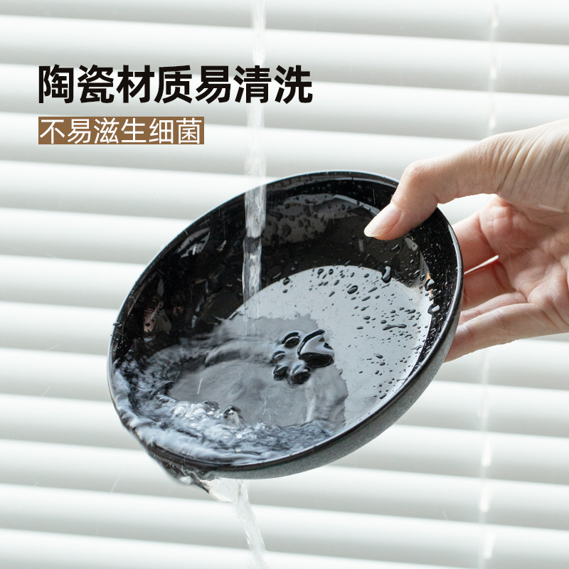 Cerámica de cerámica anti-deslizante poco profundo gato plato gato perro plato platos de comida granos patas de gato bocadillos platos transfronterizos Amazon