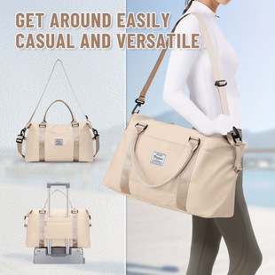 Stylish Beige Nylon Travel Duffel Bag for Women Sport Tote