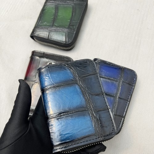 Tarjetero de piel de cocodrilo nuevo al por mayor 2025, unisex, de cuero genuino, con cremallera, tipo acordeón, monedero de piel de cocodrilo, estuche para tarjetas.
