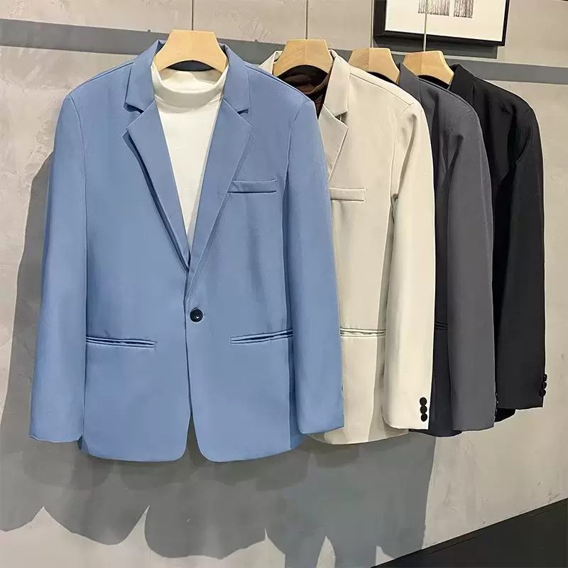 港风高级感百搭宽松小西服时尚上衣都市简约单排扣休闲西装外套男