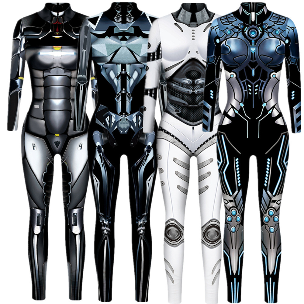 Cross-border new Halloween 3D printing armor robot cos player clothing tight jumpsuit wholesale