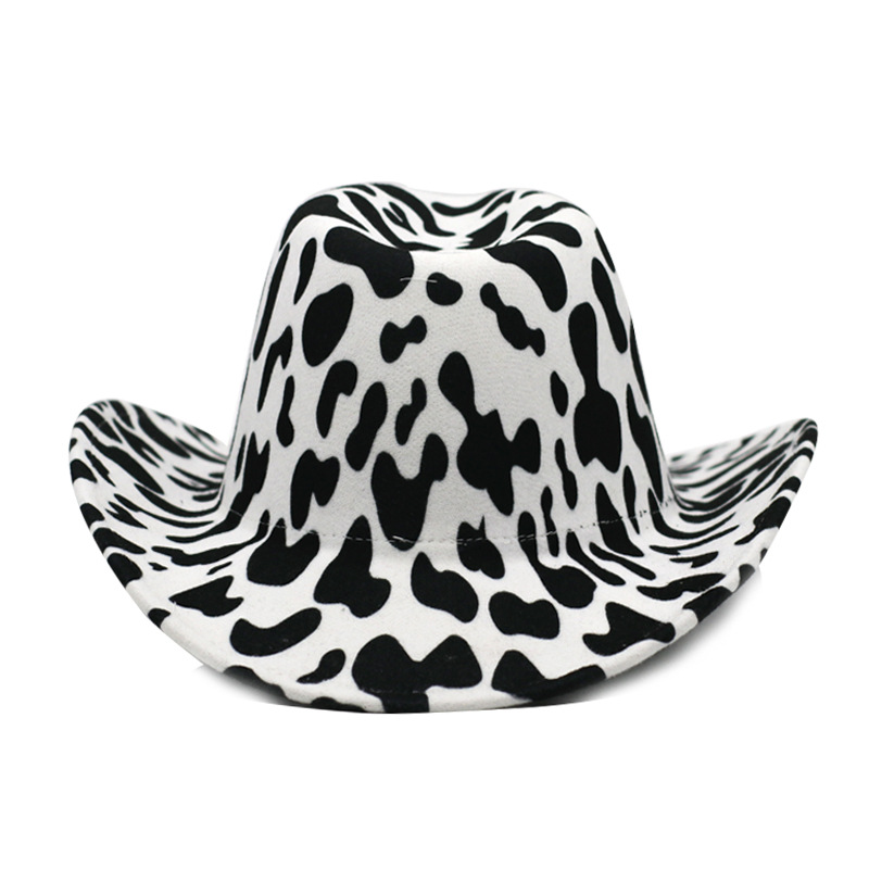 Unisex Gender Cowboy Style Style Crimping Rim Unisex Cowboy Style Cow Pattern Crimping Fedora Hat