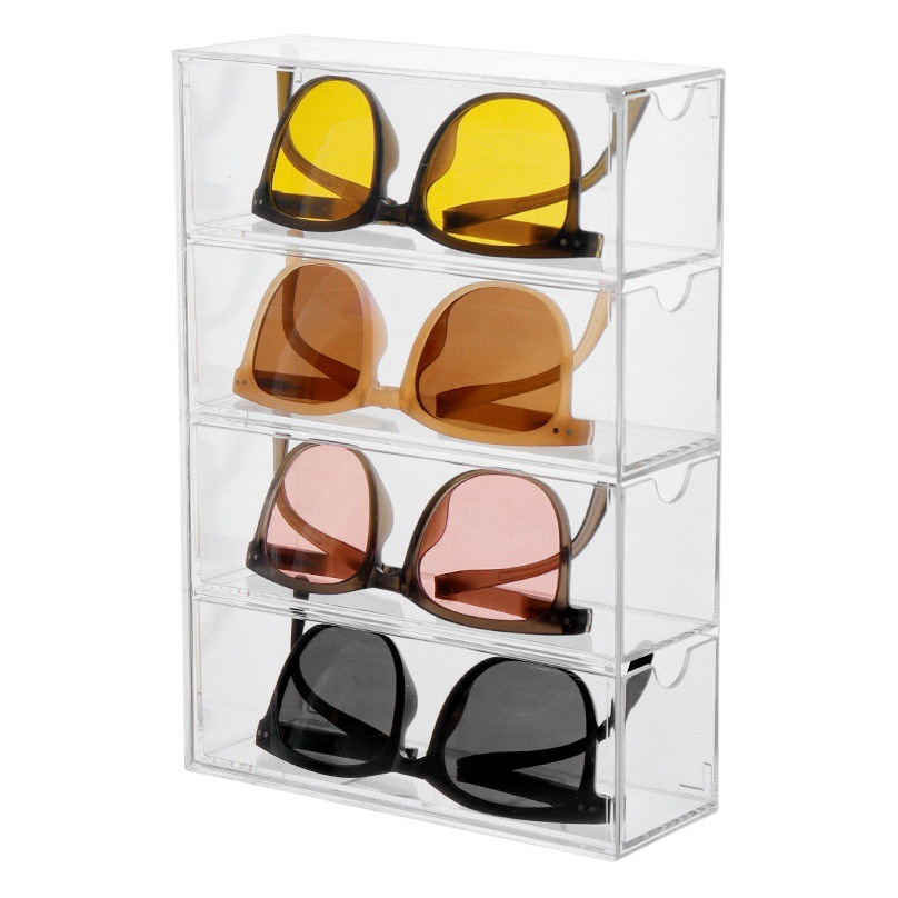 Transfronterizo nueva caja de gafas de sol caja de almacenamiento de gafas de celebridades de Internet acrílico transparente estante de exhibición de 4 capas gafas de contacto ocular a prueba de polvo