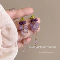 フォレストスタイルの蔓スーパーフェアリーロングタッセル紫ブドウのつるピアスなしハイエンドニッチ925シルバーネイルイヤリング