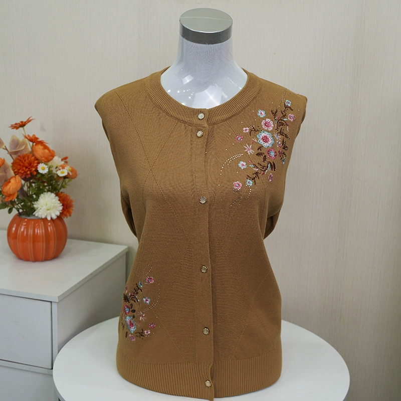 Мама мода осень новый свитер с вышитым вырезом бабушка свободная иностранная теща сплошной трикотажный кардиган куртка
