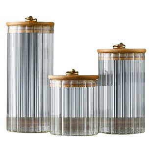 Manufacturer Striped Glass Sealed Jar New Chinese Style Tea Jar with Lid Snack Jar Storage Glass Jar Wholesale Candy Jar