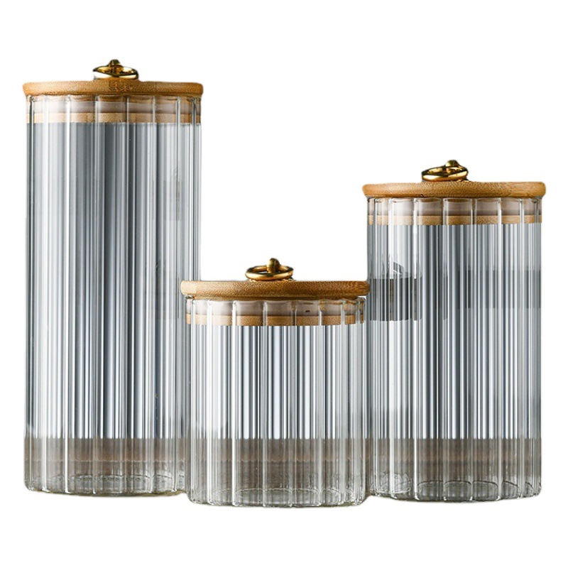 Fabricante de frascos de vidrio sellados con rayas, nuevos frascos de té estilo chino con tapas, frascos para refrigerios, frascos de vidrio para almacenamiento, frascos de dulces al por mayor