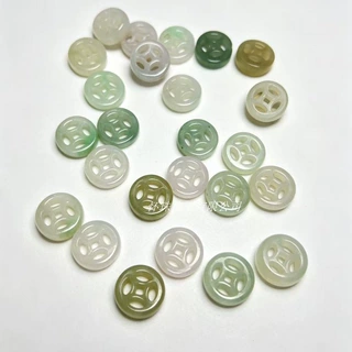 翡翠A货散珠加厚三彩金钱扣大号铜钱扣diy配件玉石翡翠铜钱