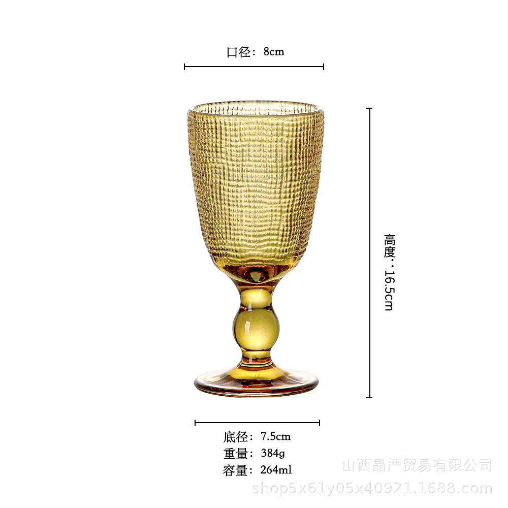 Mayorista retro relieve copa de vino vino vino de vidrio tazas de vino de comercio exterior tazas de vino de color casero grosado copa de vino de pie alto