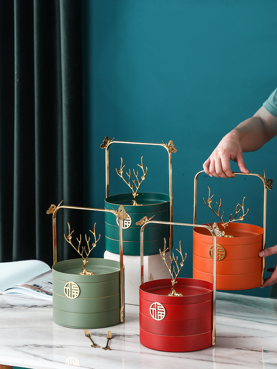 Sala de estar del hogar compartimiento de doble capa de lujo ligero giratorio fruta seca merienda plato de fruta mesa de té boda creativa caja de almacenamiento de dulces