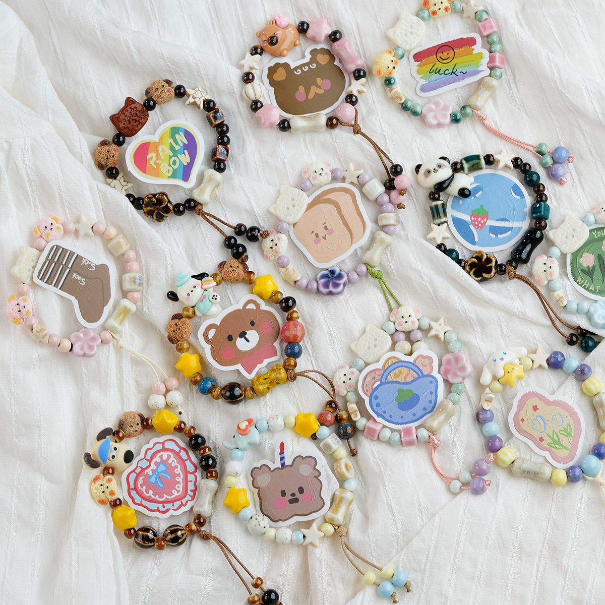 景德镇新品陶瓷手链儿童少女心单圈手串饰品卡通可爱摆摊货源批发