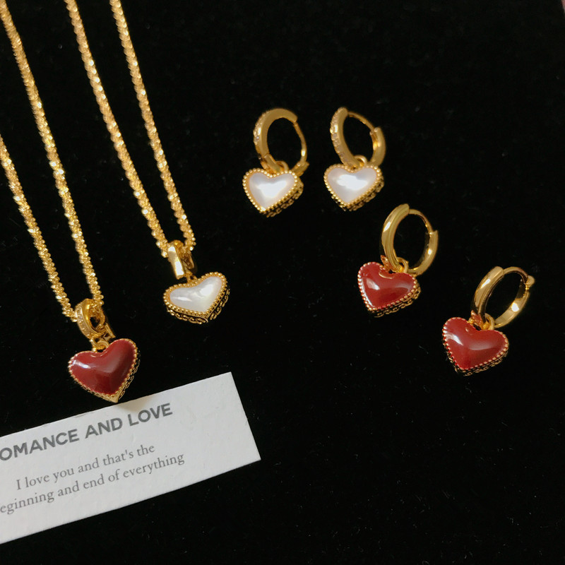 Double-Sided Natural Shell Red Love Earrings, Feminine Earrings, Earrings, New Style, Light Luxury, High-End Earrings Wholesale